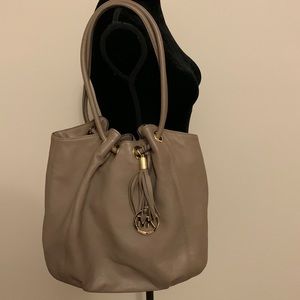 Michael Kors Leather Ring Hobo Tote Bag Taupe Gray